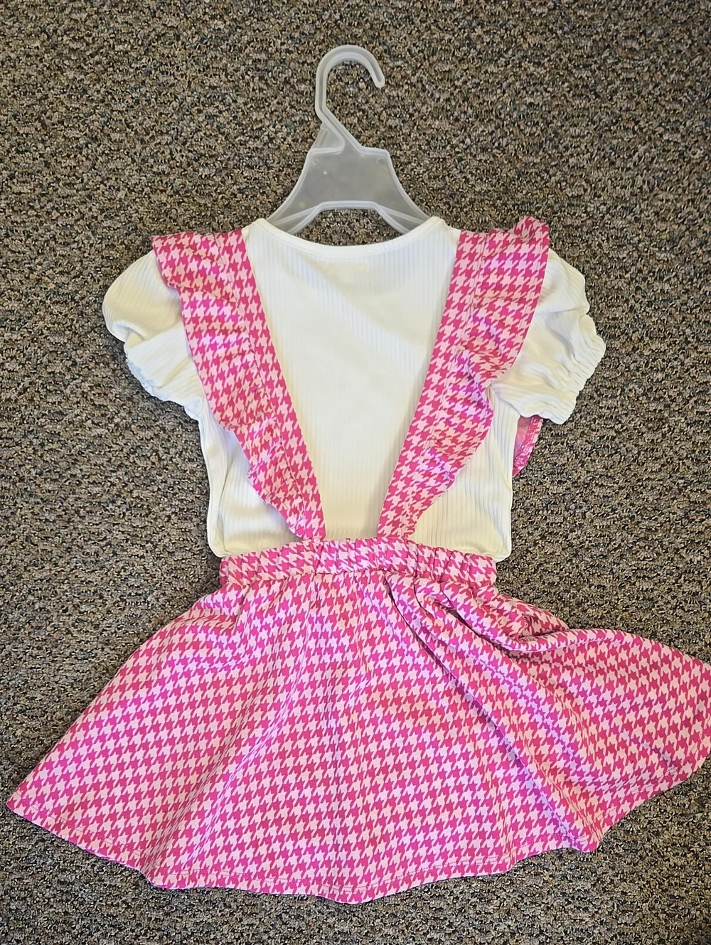 Btween Size 6 Pink Houndstooth Pinafore Skirt with White Top